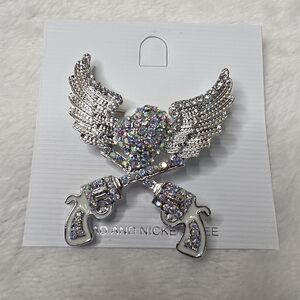 Silver Crystal Winged Gun Brooch